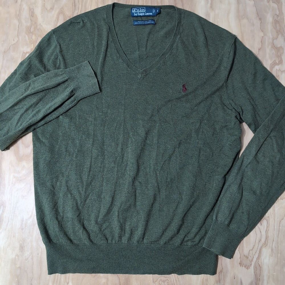 Polo Ralph Lauren 100% Pima Cotton Sm Olive Green V-Neck Pullover Sweater‎